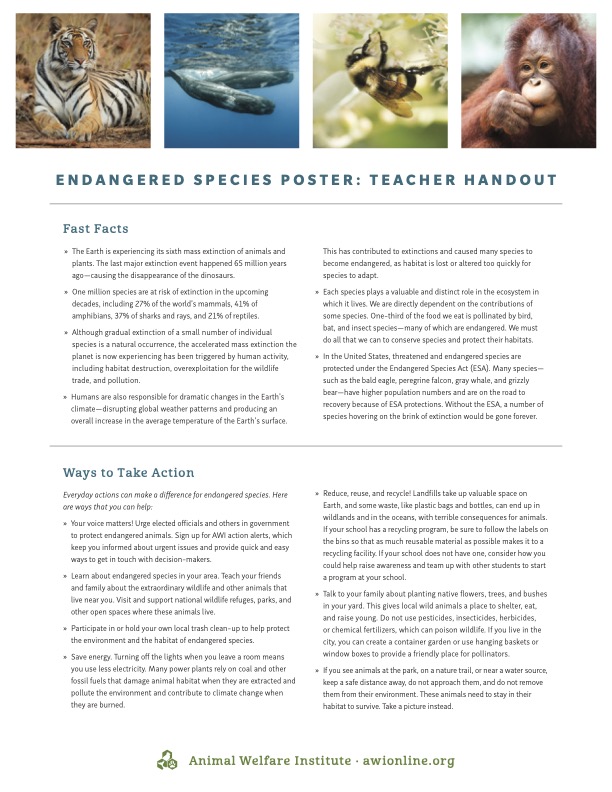 Cover of Endangered Species Teacher Handout